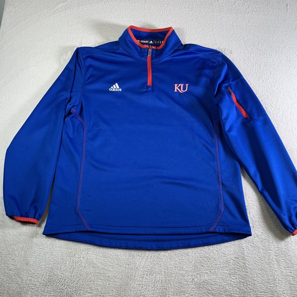 Kansas Jayhawks Jacket Mens Medium Blue NCAA Basketball Adidas 1/4 Zip Climalite